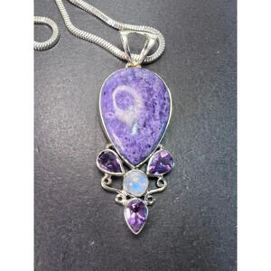 NEW Arya designer stichtite and amethyst Sterling silver necklace